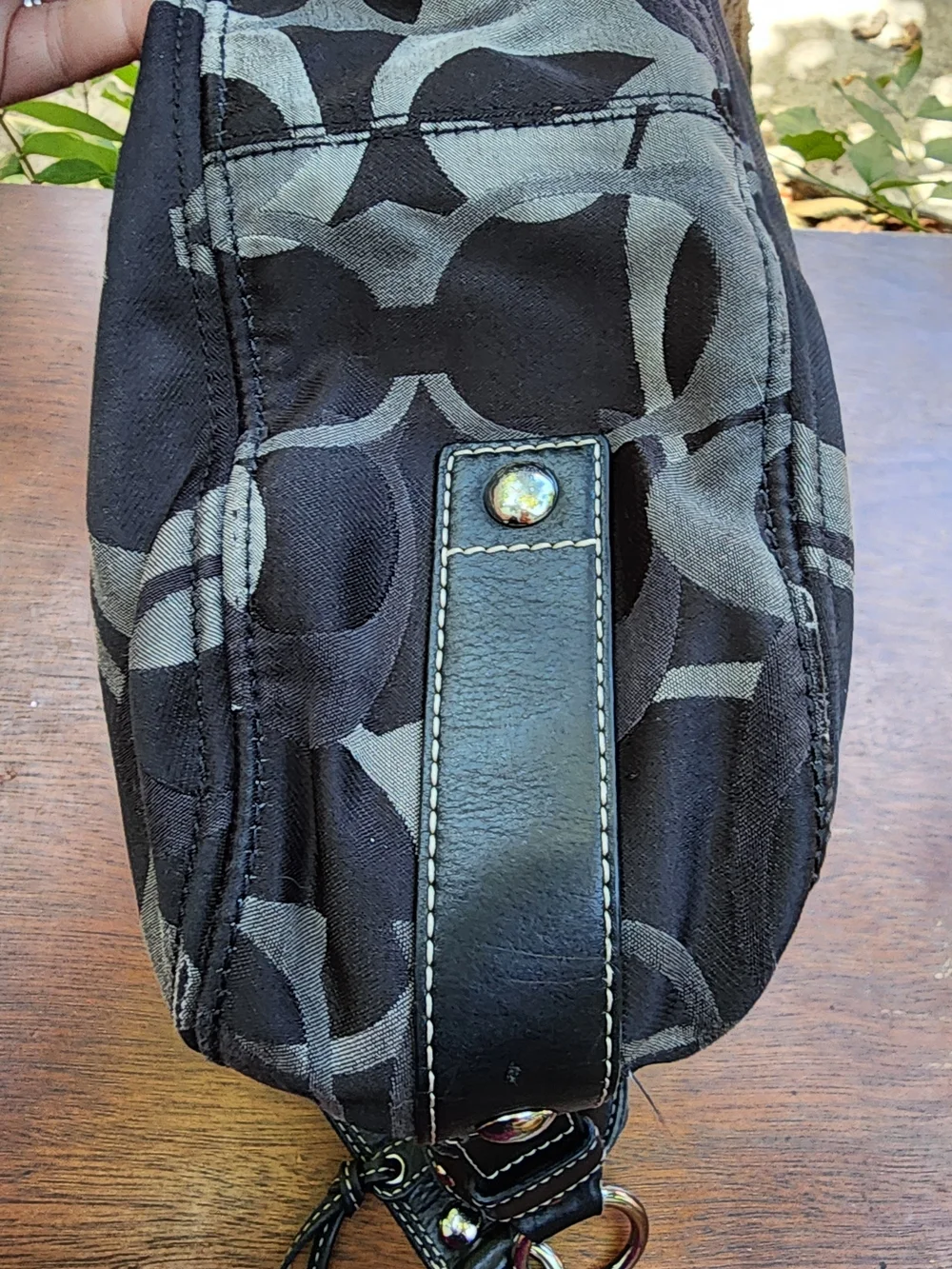 Coach Zoe Optic Signature C Jacquard Hobo Shoulder Bag Black Grey